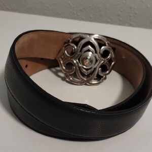 Elegant Black Leather Belt with Silver Buckle